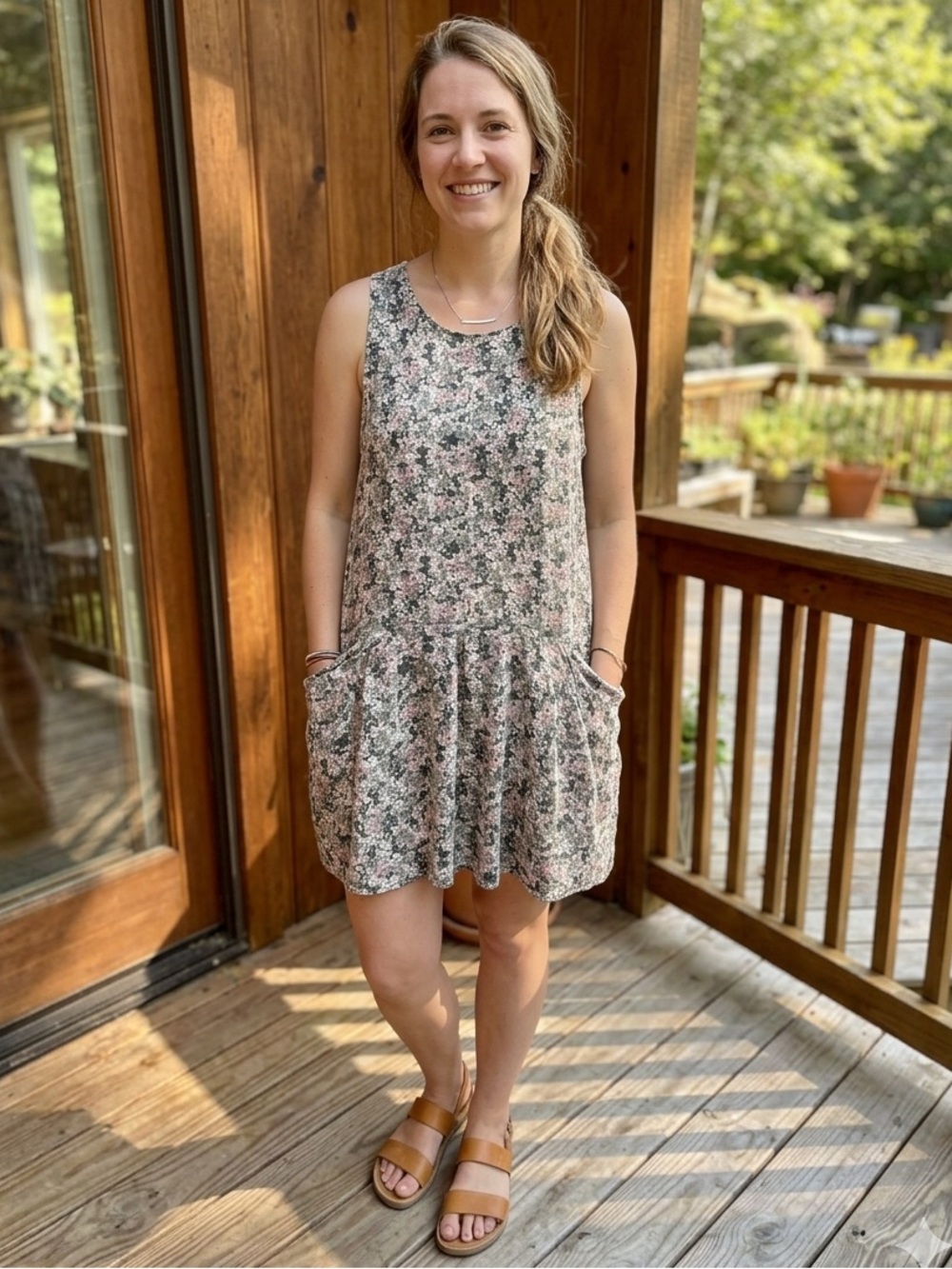 American Eagle Outfitters Floral Drop-Waist Mini Dress in Pink and Sage